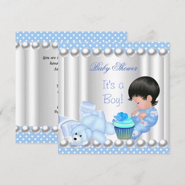 Convites Lugares de cupcake azul de chuveiro de bebê fofo m (Frente/Verso)