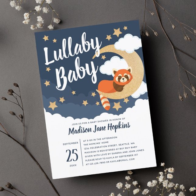 Convites Lullaby Baby Red Panda Moon Chá de fraldas (Criador carregado)