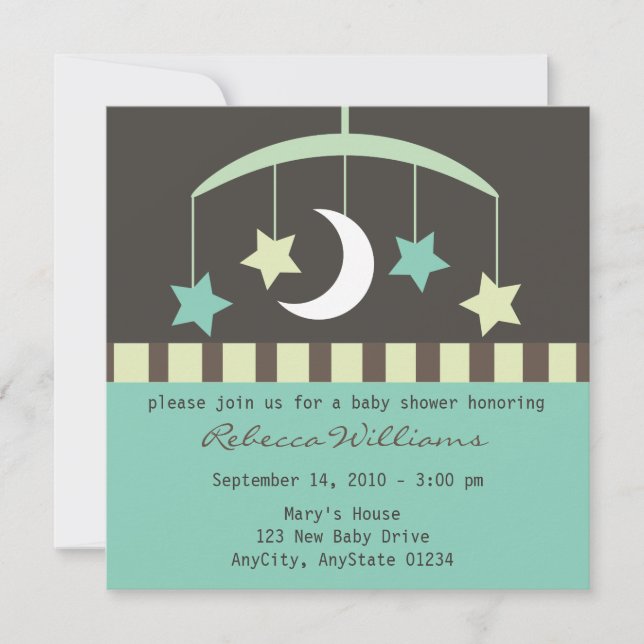 Convites Lullaby Baby Stars and Moon Mobile Invation (Frente)