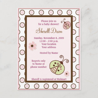 Convites Lullabye Ladybug Mod Girly baby convidados