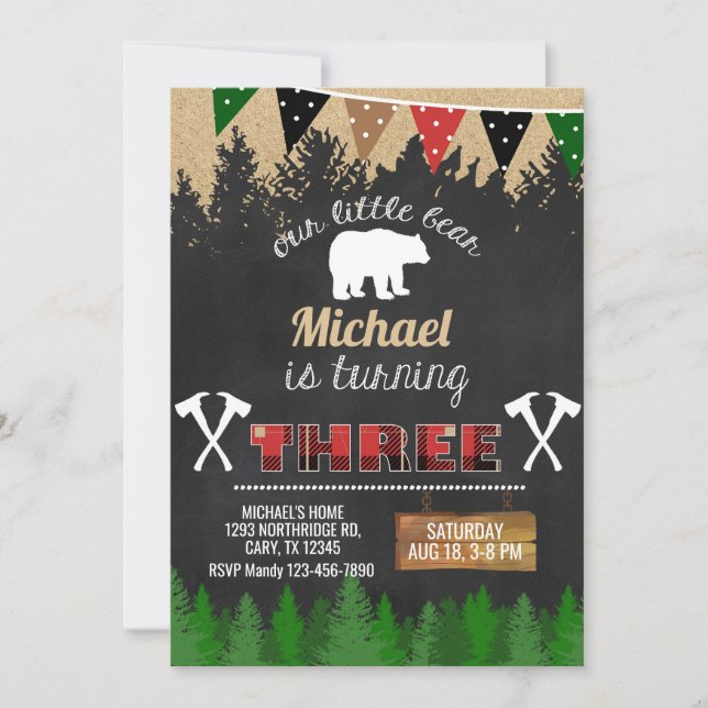 Convites Lumberjack 3.º aniversário de convite. (Frente)