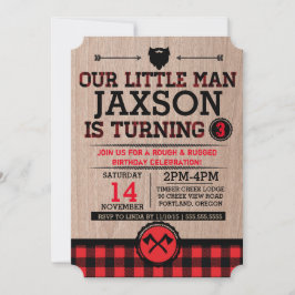 Convites Lumberjack aniversário de criança, xadrez rústico 