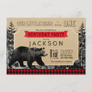 Convites Lumberjack Aniversário Xadrez Búfalo Ursinho