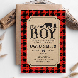 Convites Lumberjack Bear Baby Shower 
