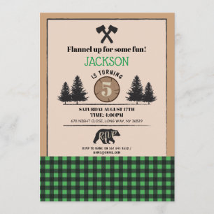 Convites Lumberjack Bear Wood Festa de aniversário Qualquer