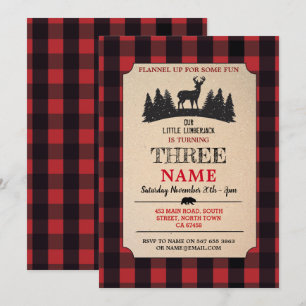 Convites Lumberjack Birthday ANY AGE Red Flannel Invite