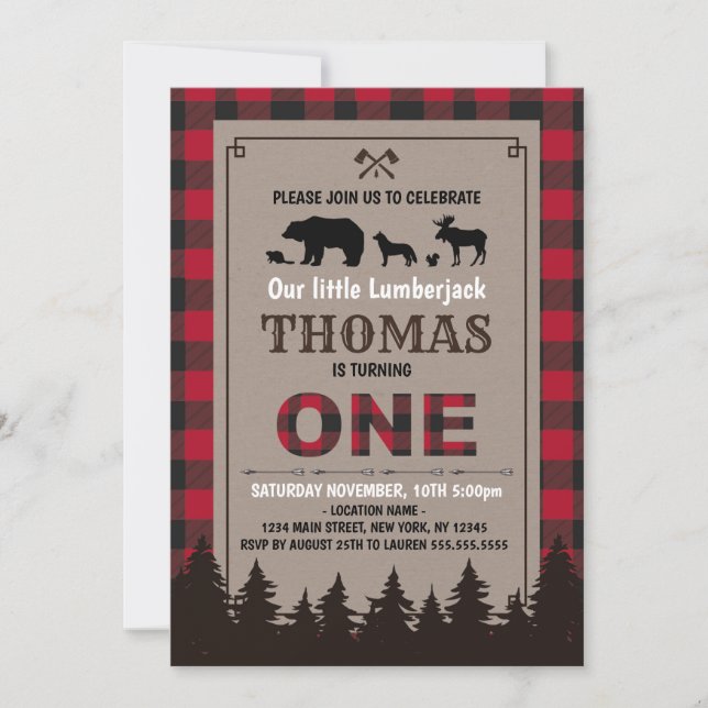 Convites Lumberjack birthday invitation flannel (Frente)