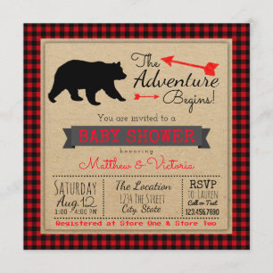 Convites Lumberjack Buffalo Xadrez Meninos Urso Baby Chamad