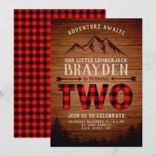 Convites Lumberjack Buffalo Xadrez Segundo Aniversário