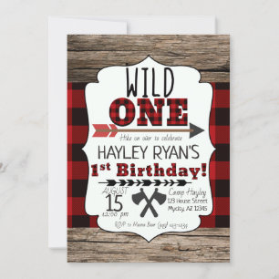 Convites Lumberjack Buffalo Xadrez Wild One primeiro aniver