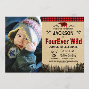 Convites Lumberjack FourEver Wilthday Bear Woodland