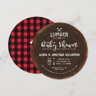 Convites Lumberjack & Jill Chá de fraldas madeira e Xadrez 