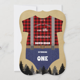 Convites Lumberjack Red Buffalo Baby Suit 1.º Aniversário
