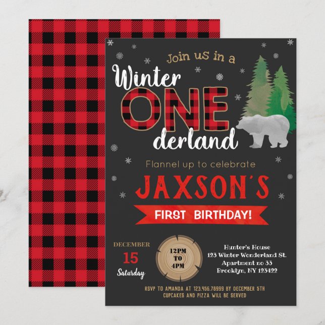 Convites Lumberjack Winter Onederland Birthday Invances (Frente/Verso)