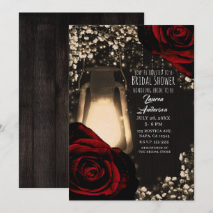 Convites Luminária Rustic Glow e Rosas Vermelhas Escuras Ch