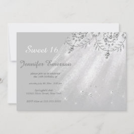 Convites Luminosa de Prata e Vestido Branco Doce 16 Invit