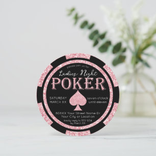 Convites Luminosa Negra e Rosa Meninas Poker Noite Chip