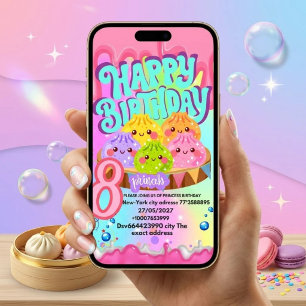 Convites Luminoso Squishy Bolinho oito Aniversário