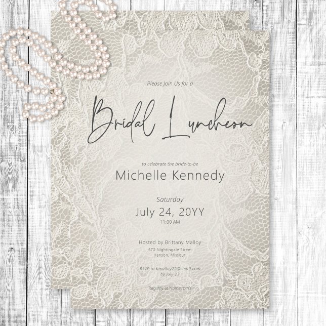 Convites Lunchedo Bridal Moderno de Ivory (Modern Ivory Bridal Lace Bridal Luncheon Invitation)
