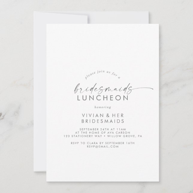 Convites Lunchedo Modern Silver Script Bridesmaids (Frente)
