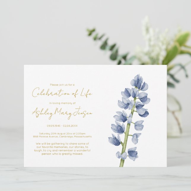 Convites Lupine | Celebração Simples da Vida Funeral (Em pé/Frente)