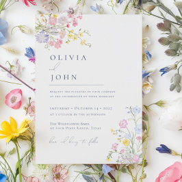 Convites Lush Elegant Wildflowers Dusty Blue Wedding