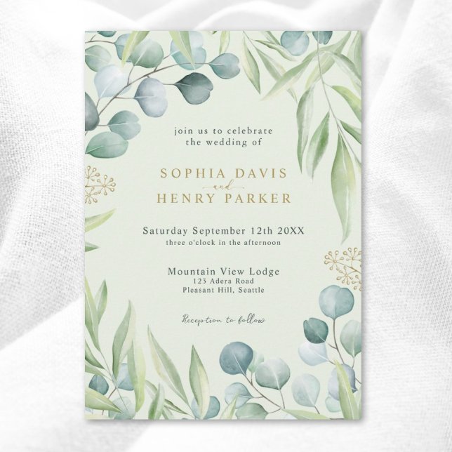 Convites Lush Eucalyptus Greenery Light Sage Weding Invita (Criador carregado)