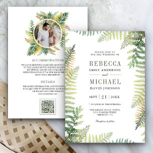 Convites Lush Green Ferns Foto All in One QR Code Wedding