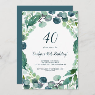 Convites Lush Greenery e Eucalyptus aniversário de 40 anos