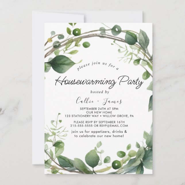Convites Lush Greenery e Eucalyptus Housearming Party (Frente)