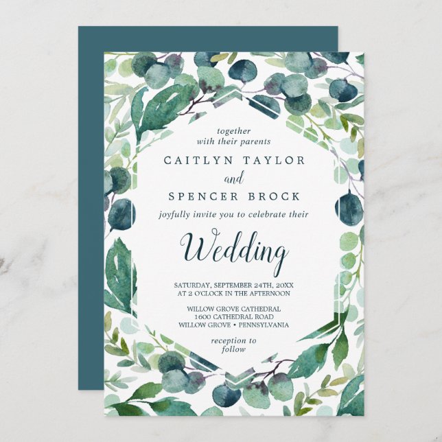Convites Lush Greenery e Eucalyptus Wedding (Frente/Verso)