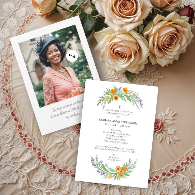 Convites Lush Minimalist Floral Oval Effect Photo Funeral  (Lush Minimalist Floral Oval Effect Photo Funeral Invitations Cards. )