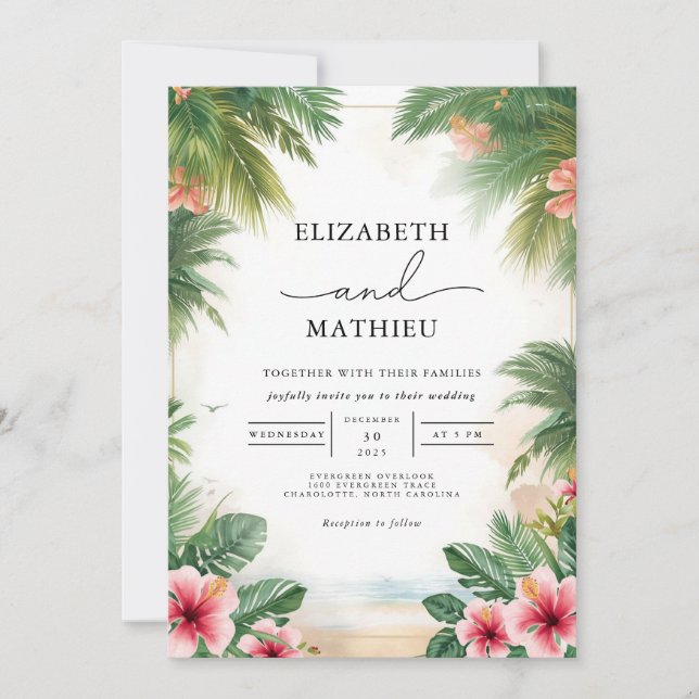 Convites Lush Tropical Archway Romance Weding (Frente)