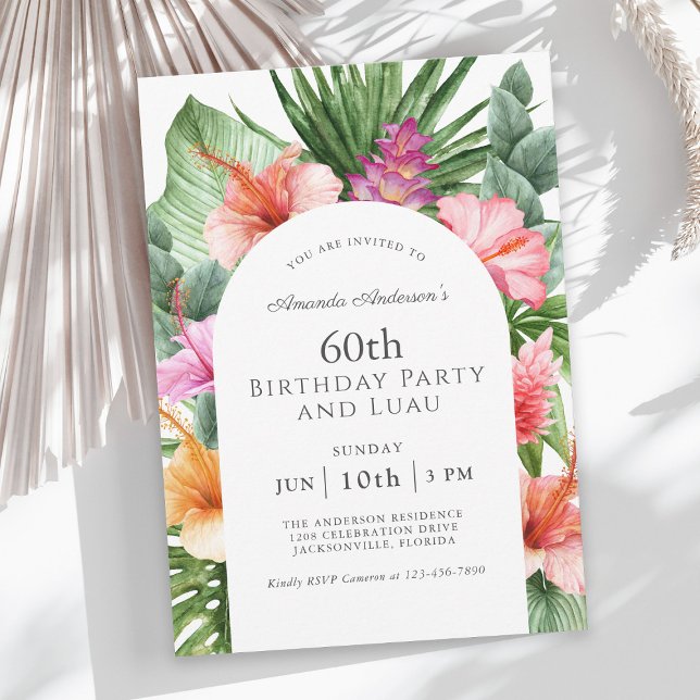 Convites Lush Tropical Floral 60th Festa de aniversário e L (Available as printed or paperless digital download invitations!)