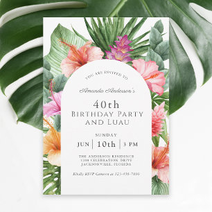 Convites Lush Tropical Floral aniversário de 40 anos e Luau