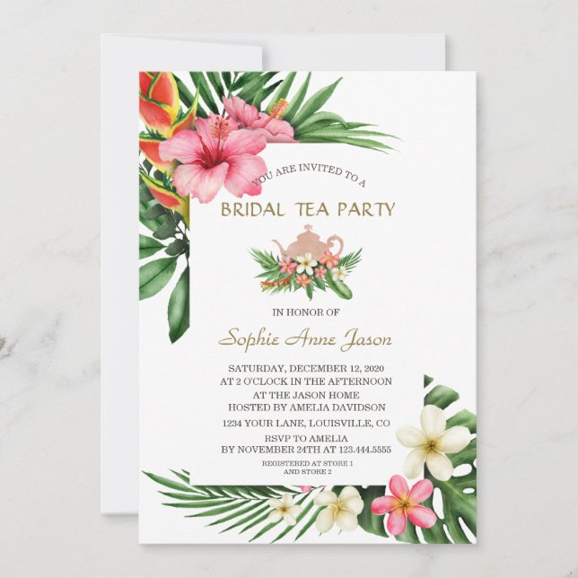 Convites Lush Tropical Garden Flowers Bridal Tea Party (Frente)