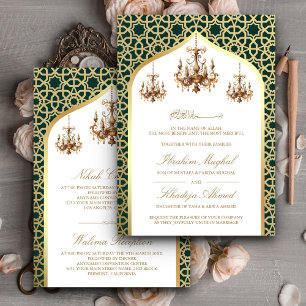 Convites Lustre Antigo Esmeralda Dourado Casamento Muçulman