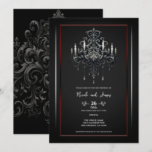 Convites Lustre Cinza Preto Vermelho Assustador Casamento G