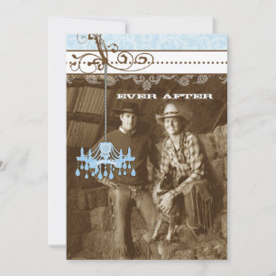 Convites Lustre Damask Vintage Azul Marrom Foto Casamento