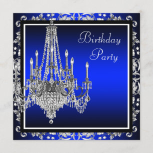 Convites Lustre de Damasco Azul Real para Festa de Aniversá