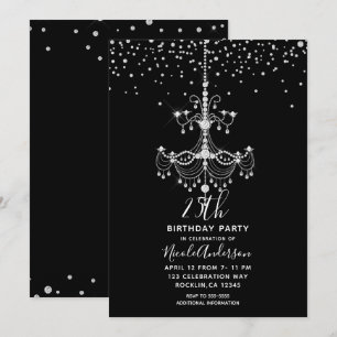 Convites Lustre de Diamante Prateado com Brilho para Festa 