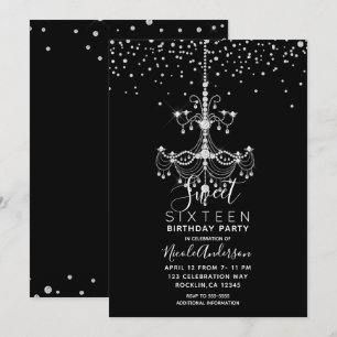 Convites Lustre de Diamante Prateado para Festa Sweet 16