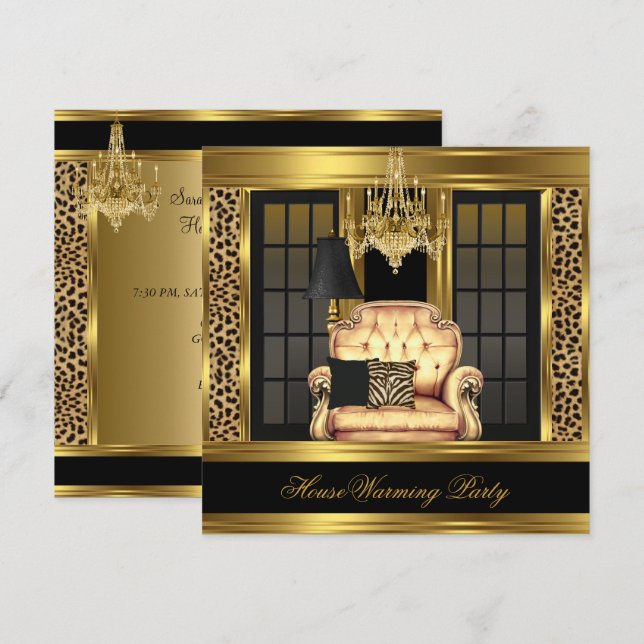 Convites Lustre de festa de inauguração de elite Dourado Ca (Frente/Verso)