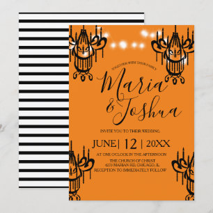 Convites Lustre de Halloween Casamento Laranja Luz Preta