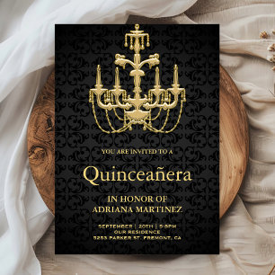 Convites Lustre de Ouro Vintage Aniversário de 15 anos Quin