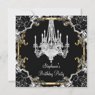 Convites Lustre Elegante Preto Prata Dourado Cristal Candee