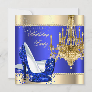 Convites Lustre Elegante Royal Azul Dourado Creme Festa