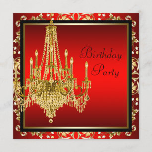 Convites Lustre Preto Vermelho Dourado Festa de Aniversário