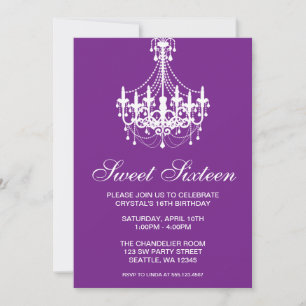 Convites Lustre Roxo e Branco Aniversário de Sweet Sixteen