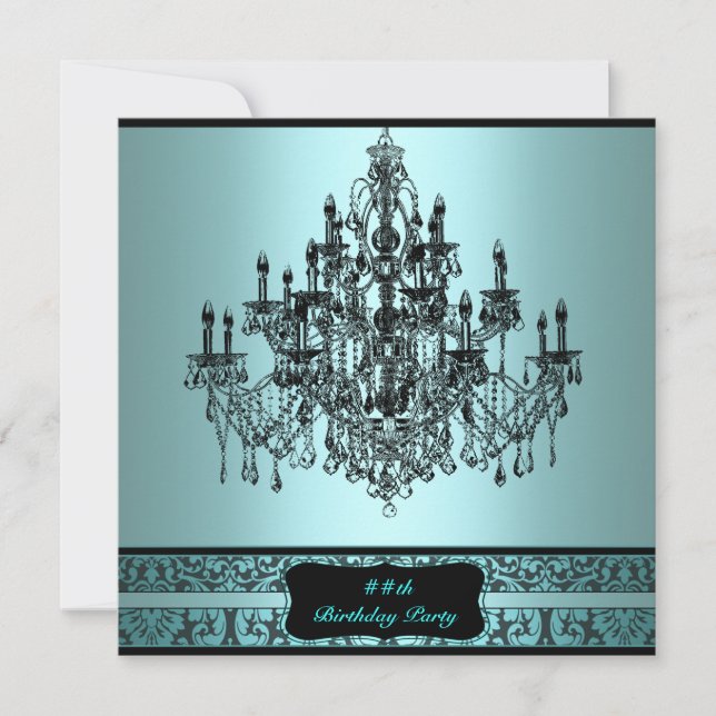 Convites Lustre Teal para Festa de Aniversário de Qualquer  (Frente)